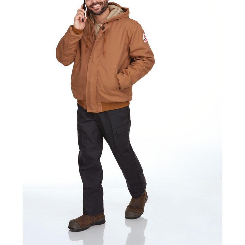 Men's Heavyweight FR Insulated Brown Duck Hooded Jacket image number 2
