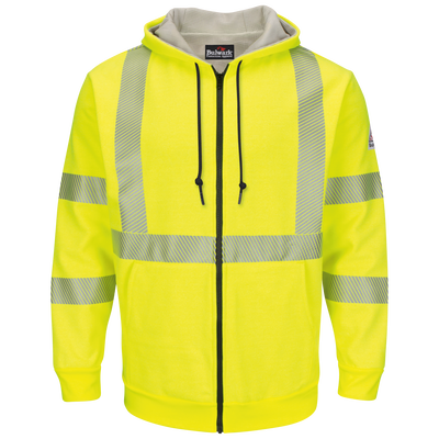 Men's Fleece FR Hi-Visibility Zip-Front Hooded Sweatshirt with Waffle Lining