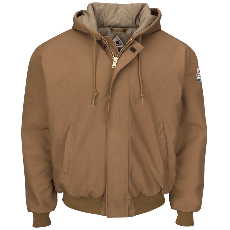 Men's Heavyweight FR Insulated Brown Duck Hooded Jacket image number 0