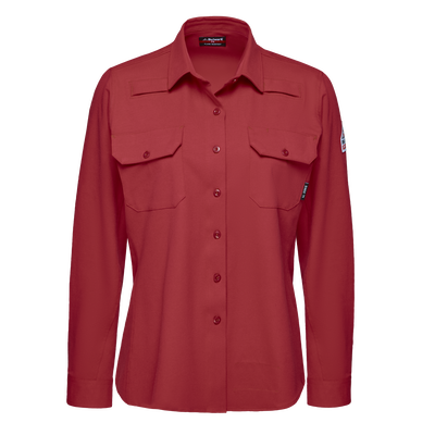 Women's Flex Knit Button Down Work Shirt with Mic Loops
