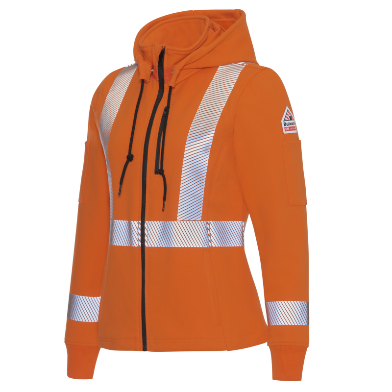 Women's Full Zip Fleece Jacket with Reflective Trim and Detachable Hood image number 3