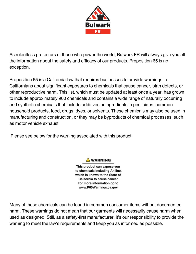 California Proposition 65 information