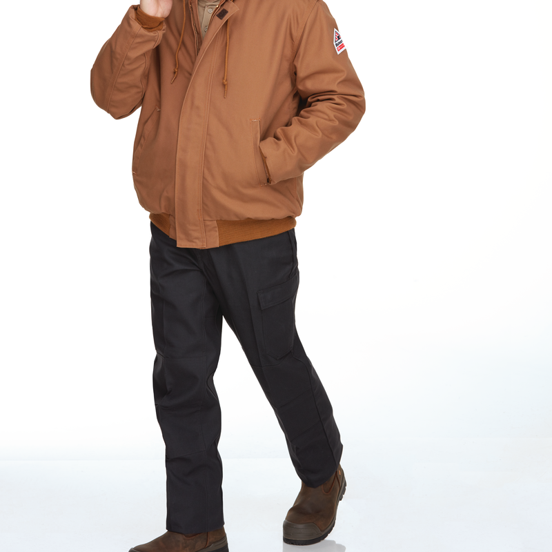 Men's Heavyweight FR Insulated Brown Duck Hooded Jacket image number 2
